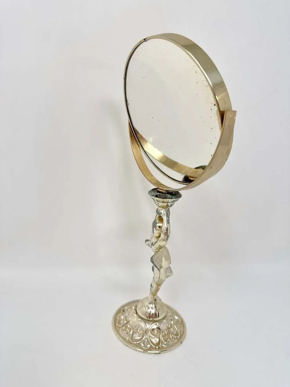 Vintage Italian Cherub Swivel Vanity Mirror MCM Hollywood Regency Aesthetic